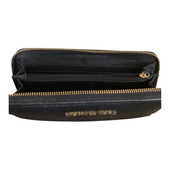 Michael Kors Classic Chic Black Saffiano Leather Zip Wallet Gold Hardware - Picture 5 of 15